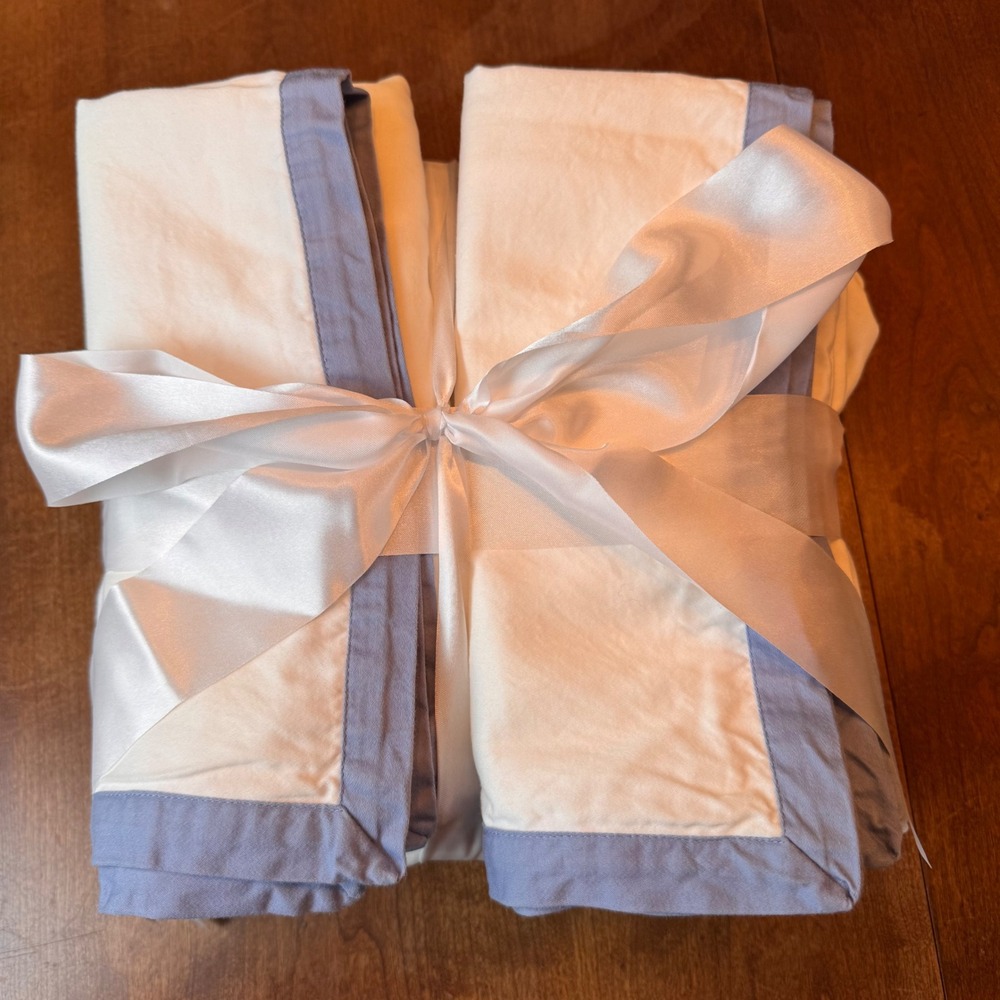 Serena & Lily Duvet Queen/Full 2 Standard Shams White Blue Border Cotton (READ)